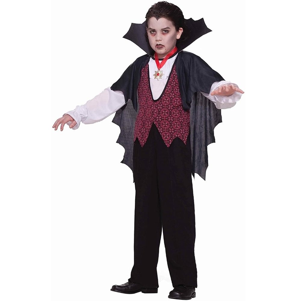 Boys Child VAMPIRE Halloween Costume -Shirt w Vest & Cape SM 4/6 MED 8/10 NWT